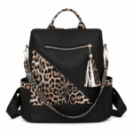 Sac à dos léopard femme noir en polyester