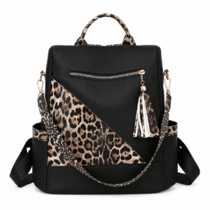 Sac à dos léopard femme noir en polyester