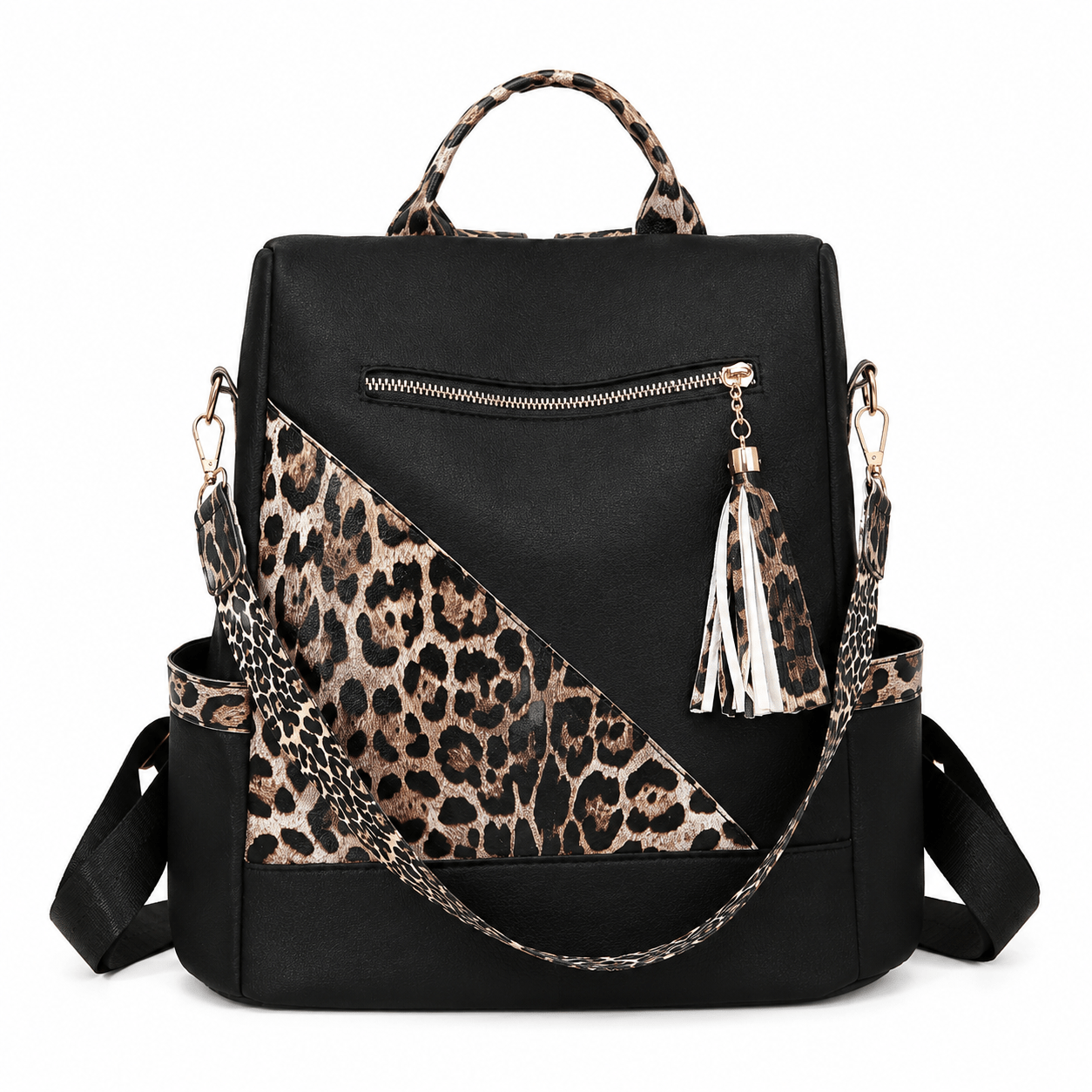 Sac à dos léopard femme noir en polyester