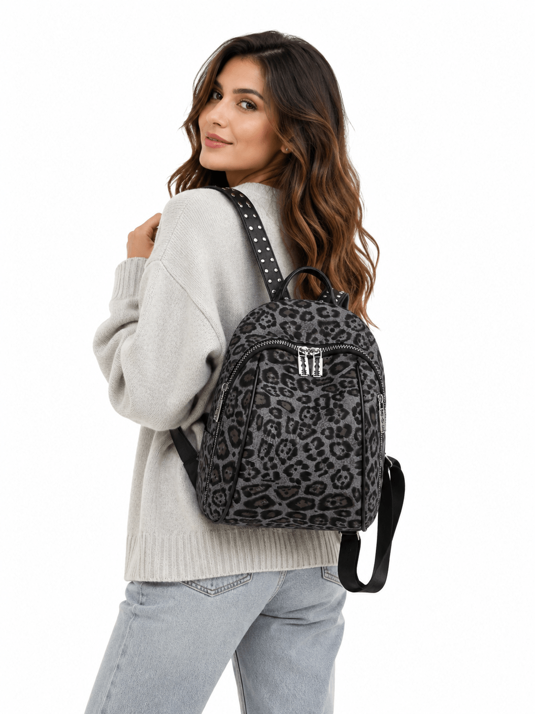 Sac à dos léopard unisexe gris – capacité inférieure à 20 litres, avec bretelles ergonomiques – Image 2