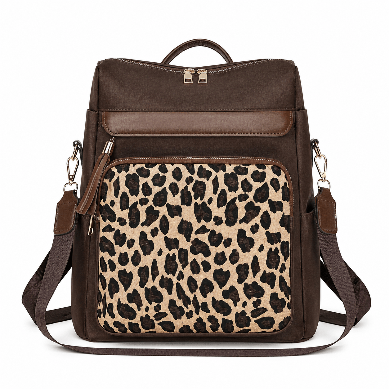 Sac à dos léopard femme marron en polyester