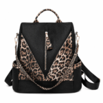 Sac à dos léopard femme noir en polyester