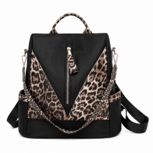 Sac à dos léopard femme noir en polyester