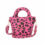 Petit sac à main bandoulière léopard femme rose en cuir