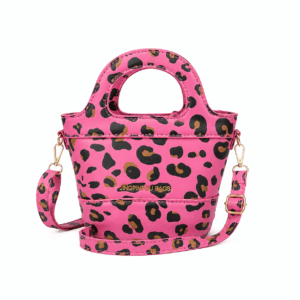 Petit sac à main bandoulière léopard femme rose en cuir