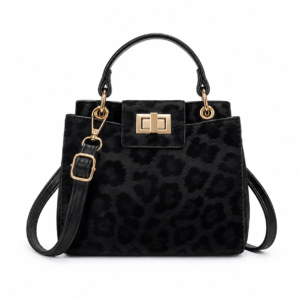 Petit sac à main léopard femme noir en polyester