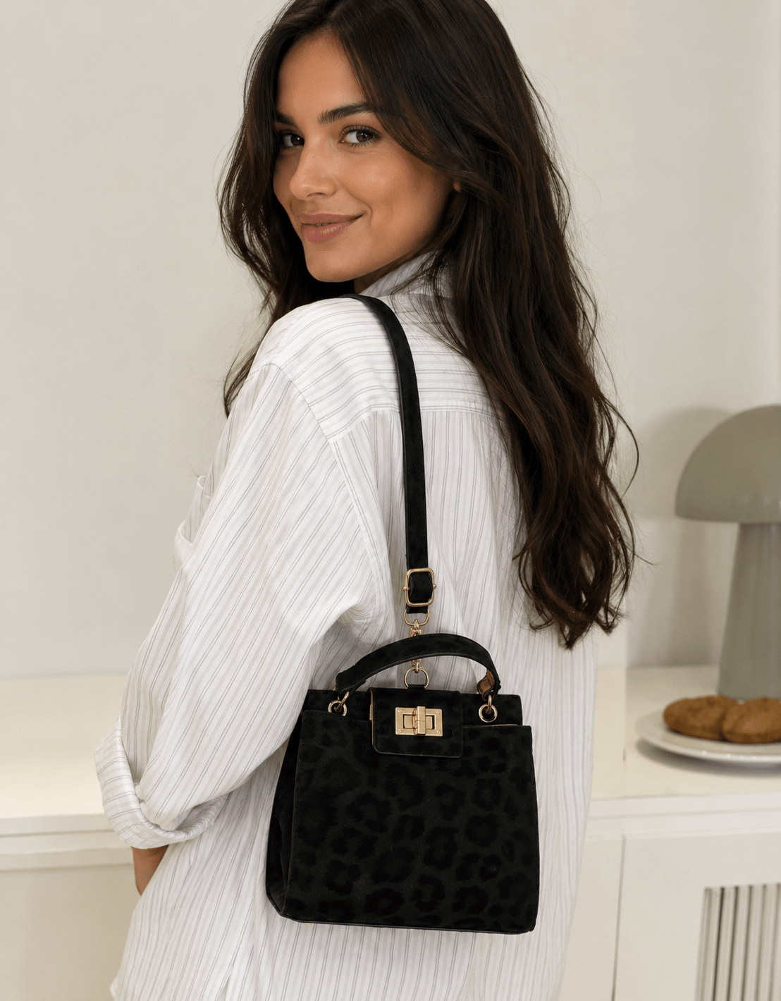 Petit sac à main léopard femme noir en polyester – Image 2