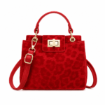 Petit sac à main léopard femme rouge en polyester