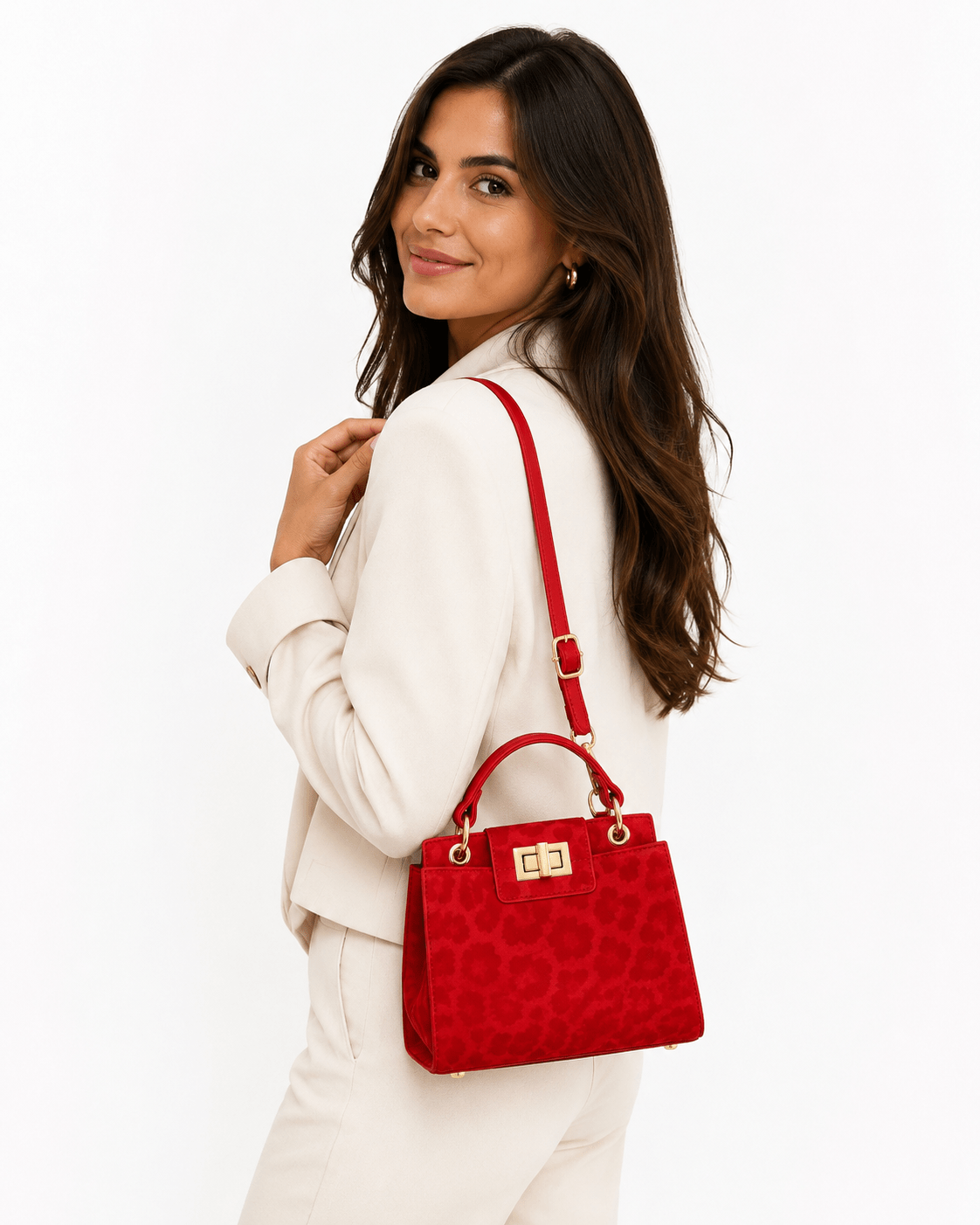 Petit sac à main léopard femme rouge en polyester – Image 2