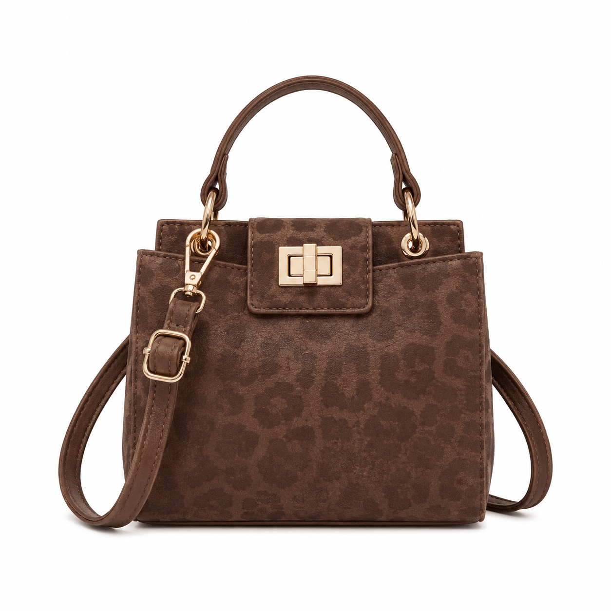 Petit sac à main léopard femme marron en polyester – forme souple