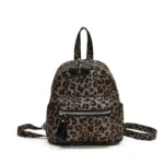 Petit sac à dos léopard femme marron en cuir – avec poche intérieure zippée, fermeture zippée