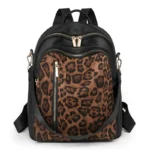 Sac à dos léopard femme noir en polyester – avec bretelles ergonomiques, avec poche intérieure zippée
