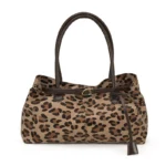 Sac à main bandoulière léopard femme marron en cuir et polyester