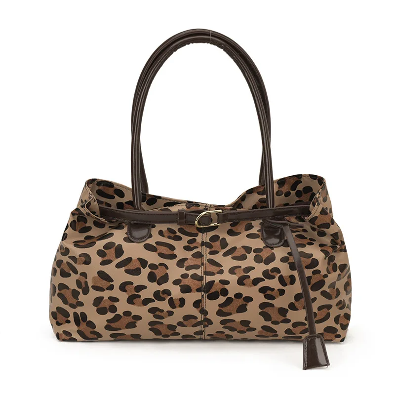 Sac à main bandoulière léopard femme marron en cuir et polyester