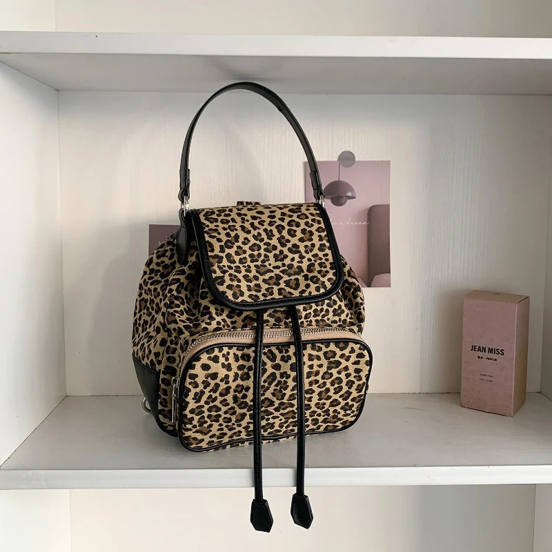 Petit Sac a Dos Léopard Femme Marron Café