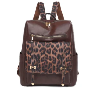 Sac à dos léopard femme café en polyester