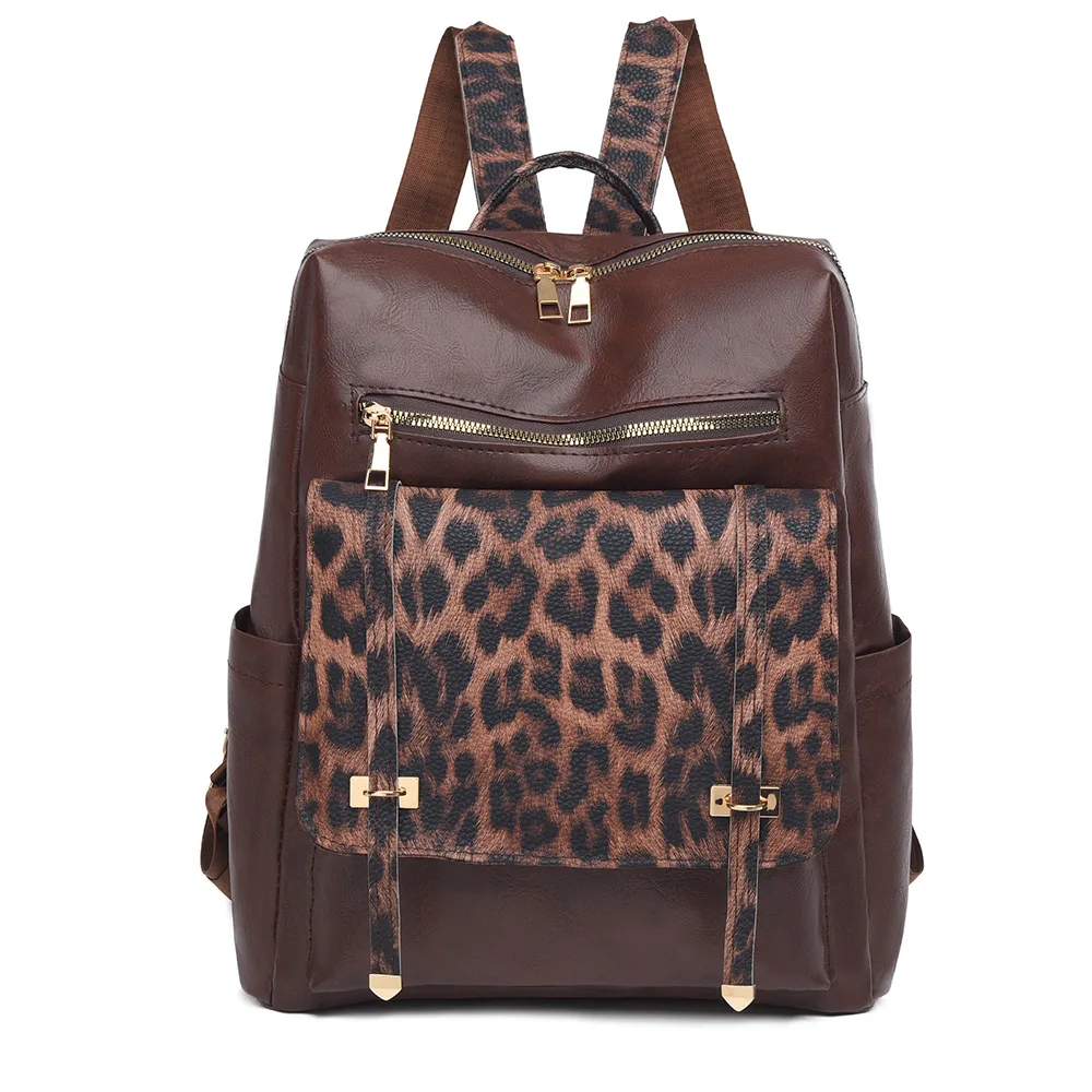 Sac à dos léopard femme café en polyester