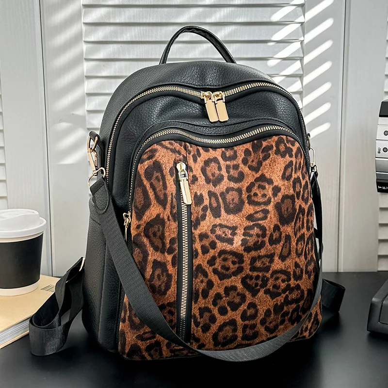 Sac a Dos Léopard Femme Chic Noir – Image 2