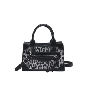Petit sac à main bandoulière léopard femme noir en cuir