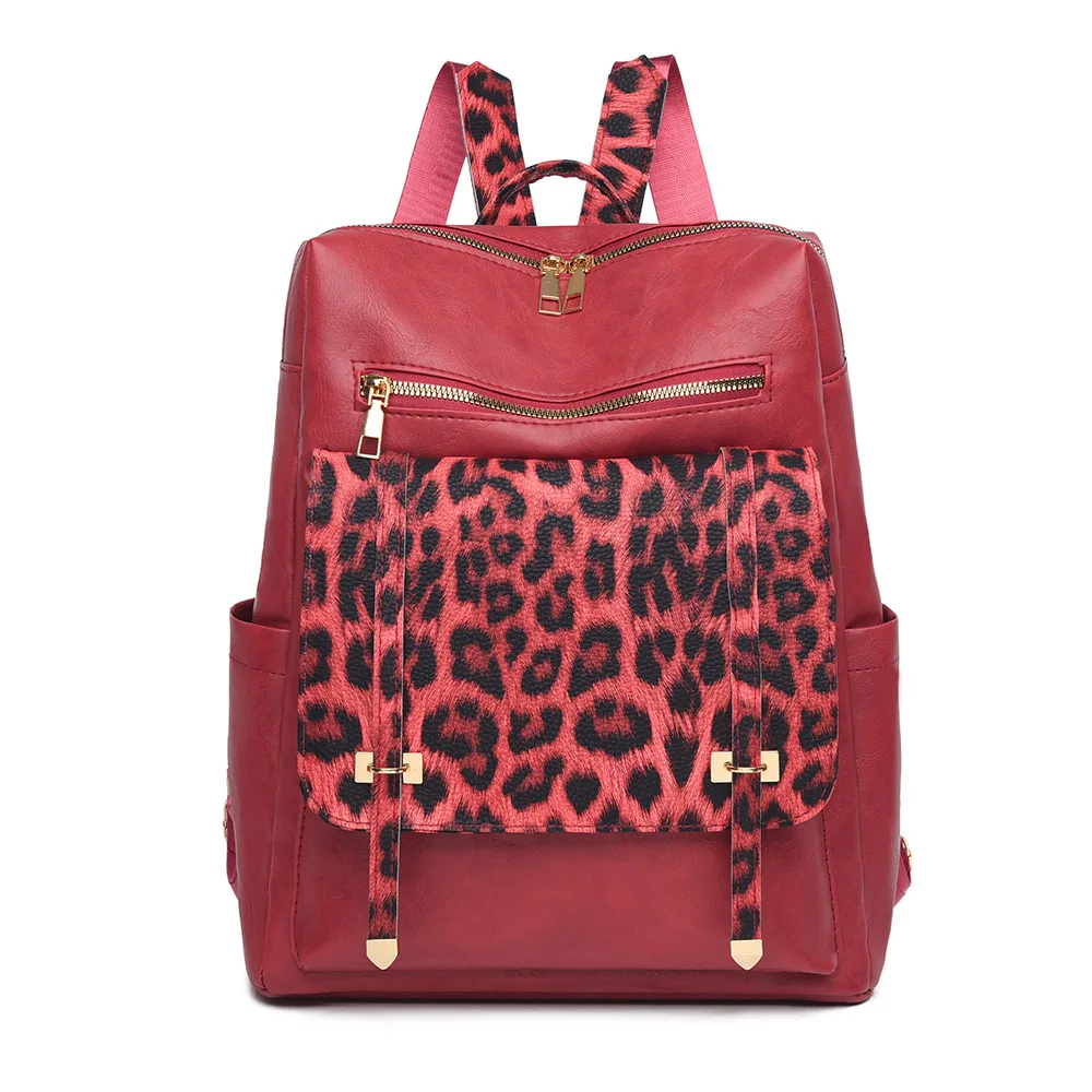 Sac a Dos Léopard Femme Chic Rouge