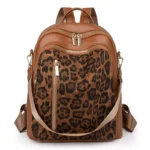 Sac à dos léopard femme marron en polyester – avec bretelles ergonomiques, avec poche intérieure zippée