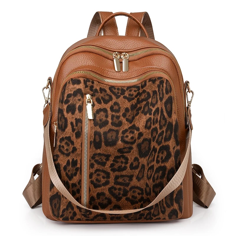 Sac a Dos Léopard Femme Chic Marron