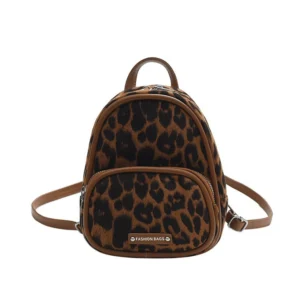 Petit Sac a Dos Léopard Femme Marron foncé