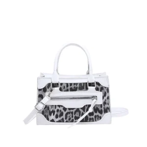 Petit sac à main bandoulière léopard femme blanc en cuir
