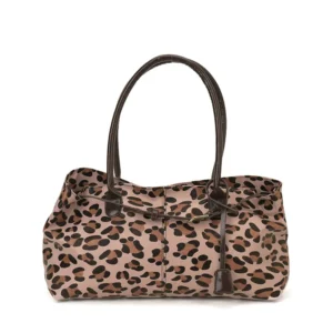Sac à main léopard femme café en cuir et polyester
