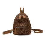 Petit sac à dos léopard femme marron en toile, nylon et polyester – dimensions 19 cm × 20 cm × 12 cm, imperméable
