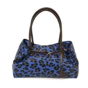 Sac à main bandoulière léopard femme bleu en cuir et polyester