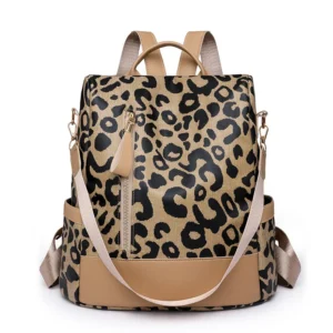 sac a dos chic léopard marron clair