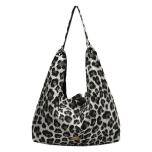 Sac cabas léopard femme noir en nylon et polyester