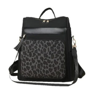 Sac à dos léopard femme noir en polyester – avec compartiments