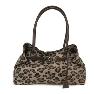 Sac à main bandoulière léopard femme noir en cuir et polyester