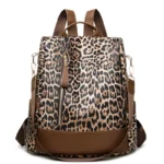 Sac à dos léopard femme marron en polyester – dimensions 33 cm × 14 cm × 32 cm, avec poches intérieure et extérieure