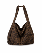 Sac cabas léopard femme café en toile polyester – avec poche intérieure pour téléphone