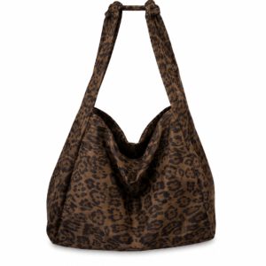 Sac cabas léopard femme café en toile polyester – avec poche intérieure pour téléphone