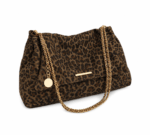 Sac à main bandoulière léopard femme marron en polyester – dimensions 19 cm × 34 cm × 14 cm, fermeture zippée