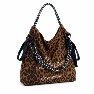 Sac cabas léopard femme marron en toile polyester – avec poche intérieure pour téléphone