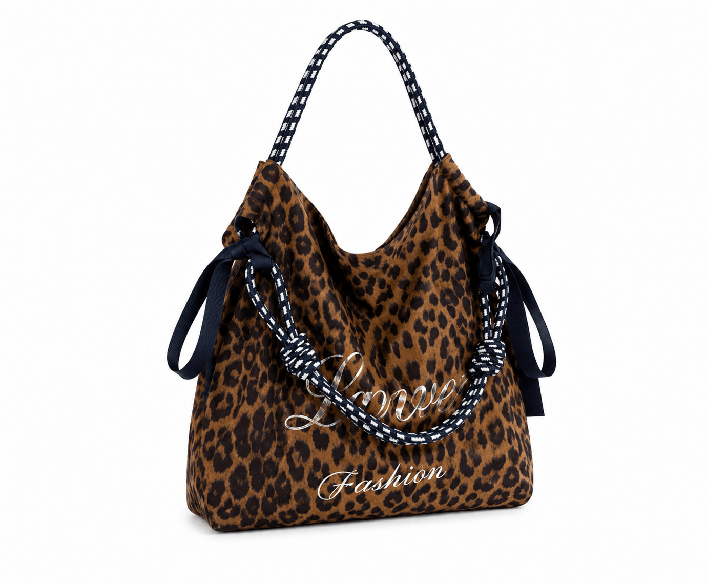 Sac cabas léopard femme marron en toile polyester – avec poche intérieure pour téléphone
