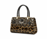 Sac à main bandoulière léopard femme marron en polyester – fermeture zippée