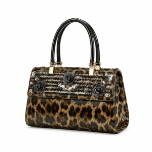 Sac à main bandoulière léopard femme marron en polyester – fermeture zippée