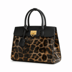 Sac à main bandoulière léopard femme marron en polyester – fermeture zippée