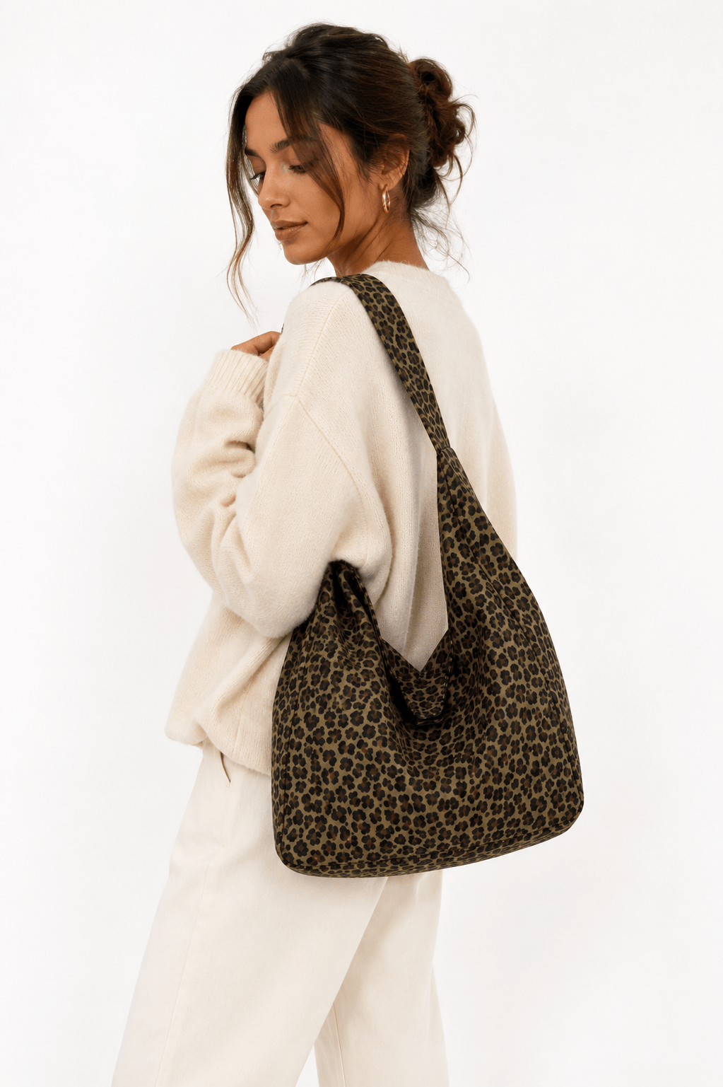 Sac cabas léopard unisexe kaki en polyester – Image 2