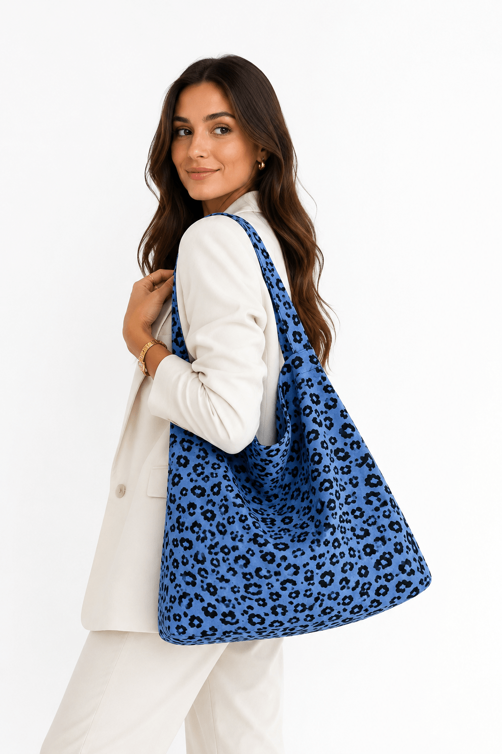 Sac cabas léopard femme bleu en toile polyester – avec poche intérieure pour téléphone – Image 2