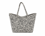 Sac cabas léopard femme blanc en toile polyester – avec poche intérieure pour téléphone