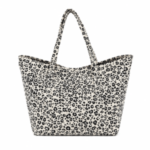 Sac cabas léopard femme blanc en toile polyester – avec poche intérieure pour téléphone