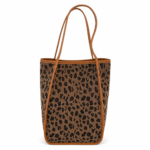 Sac cabas léopard femme marron en toile polyester – avec poche intérieure pour téléphone
