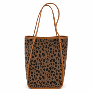 Sac cabas léopard femme marron en toile polyester – avec poche intérieure pour téléphone